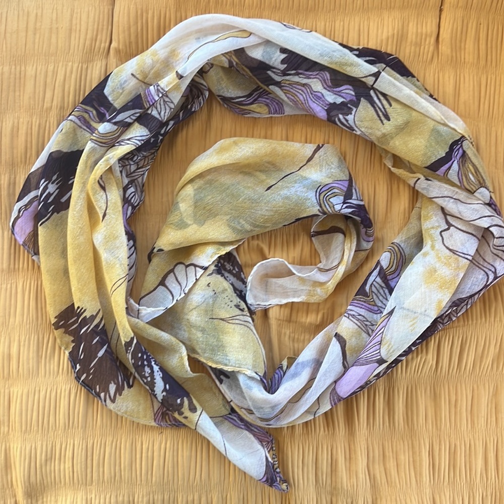 🕶️Floral yellow purple iris oblong poly scarf 21x62